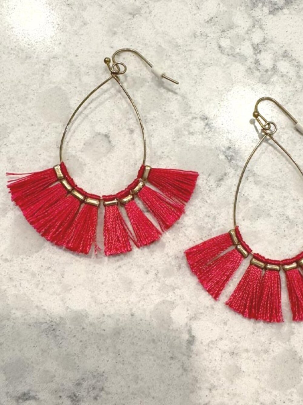 Boho Gold and Hot Pink Tassel Dangle Earrings